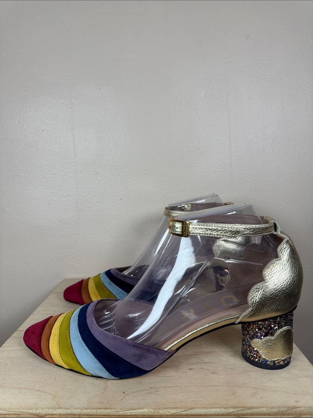 Butrich Sunshine Pump Multi-Color Striped Glitter Rainbow Heel Ankle Strap EU 40